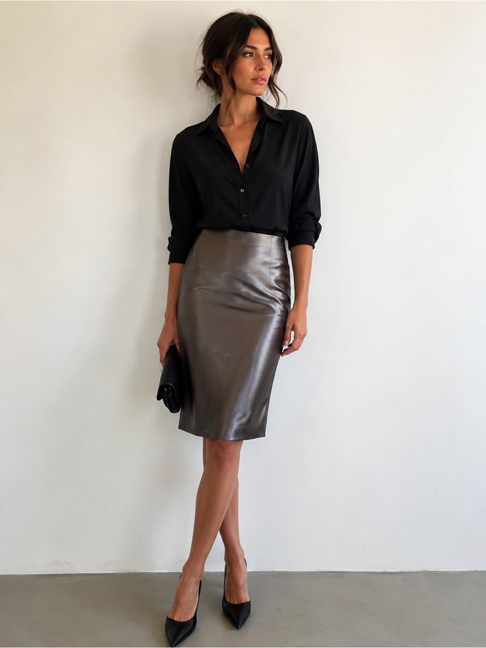 Vintage Mercedes & Adrienne 100% Silk Slip Skirt Grey Satin Size 6